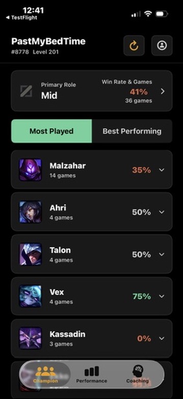 Champions View - Champion Pool Analysis